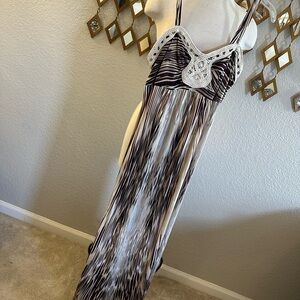 Soma Brown and Cream Embellished Tie Front Maxi Sundress